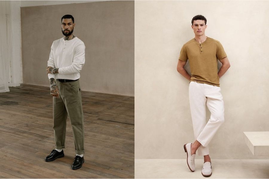 áo henley mix quần chinos