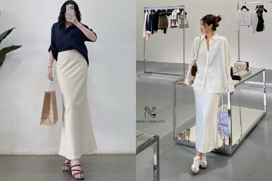 Chân váy dài đuôi cá xẻ tà
