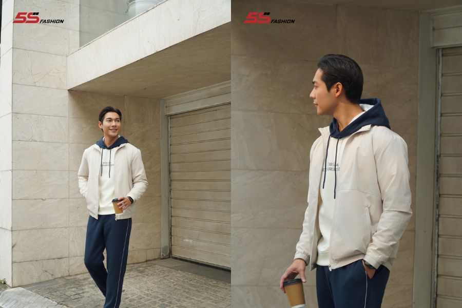 Hoodie phối áo khoác gió năng động