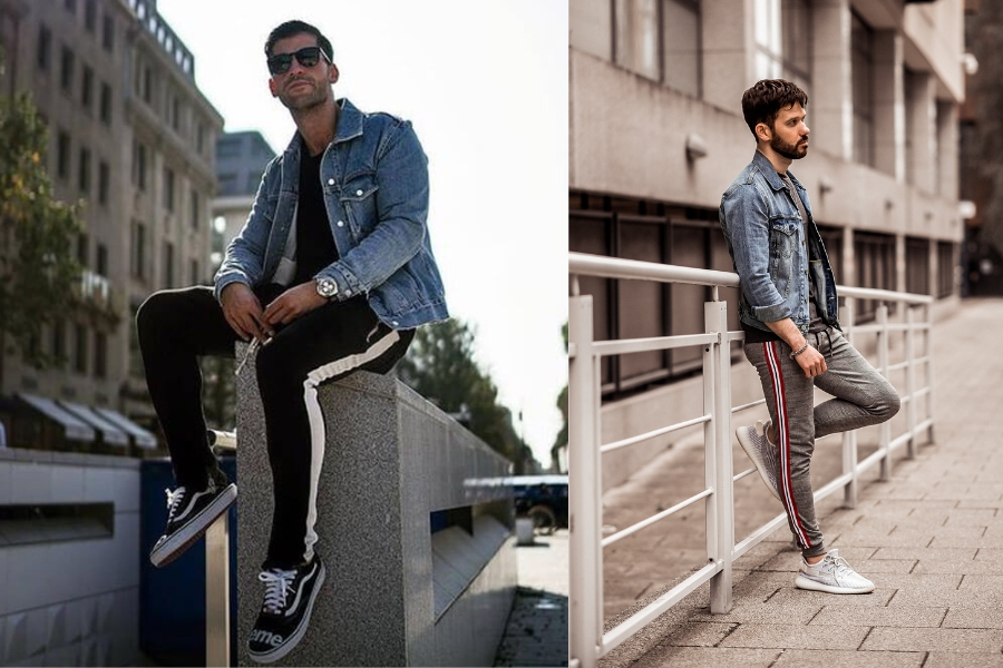 Cá tính hơn với áo khoác denim cùng quần Track Pants