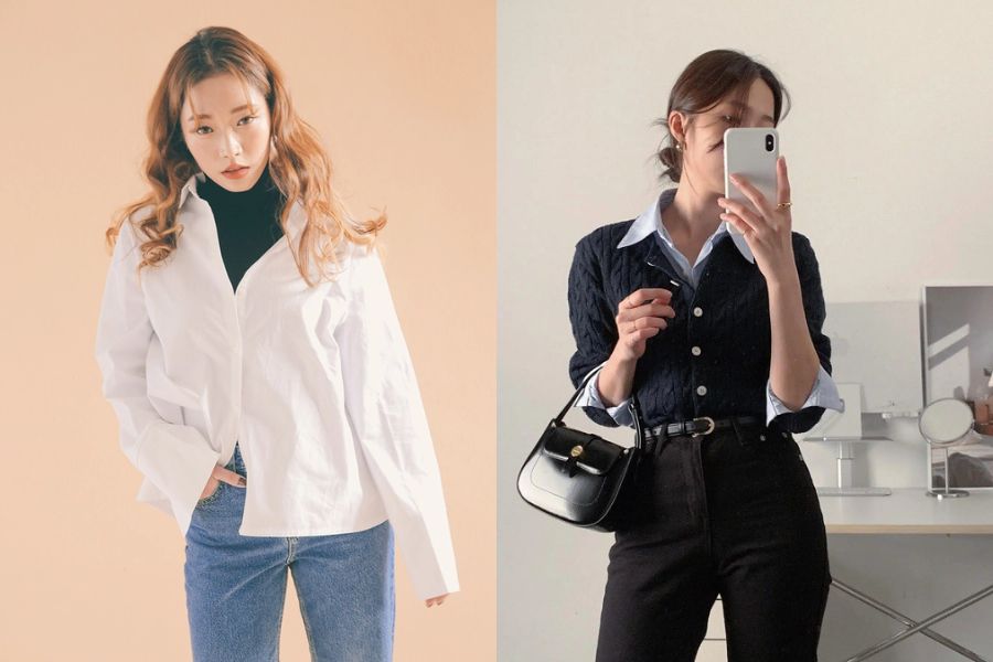 Phối áo sơ mi với áo len