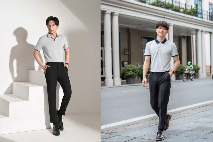 Áo polo kết hợp cùng quần tây nam