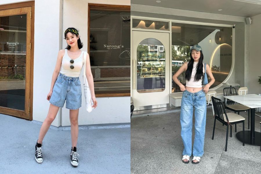 áo ba lỗ với quần short/dài và giày sneaker