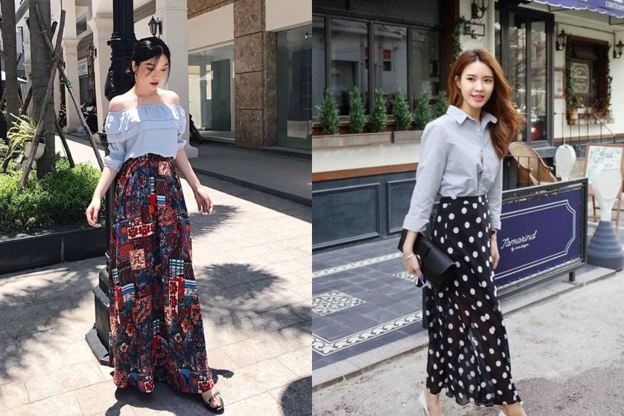 phân loại chân váy dài vintage theo họa tiết