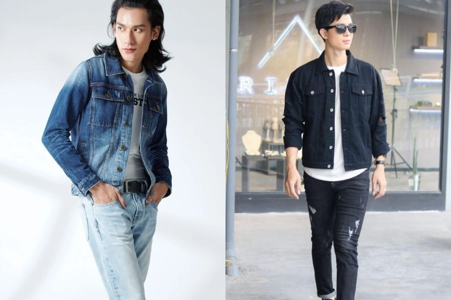 Phối quần jean zipper nam với áo denim