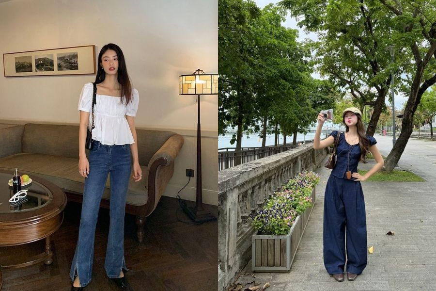 Quần jeans phối áo peplum