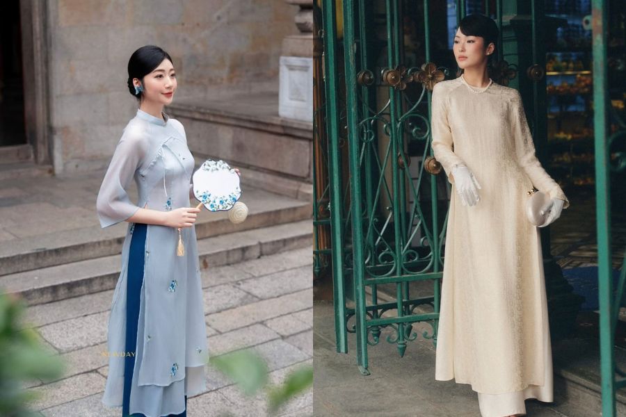 Phối áo dài và quần đều màu trung tính