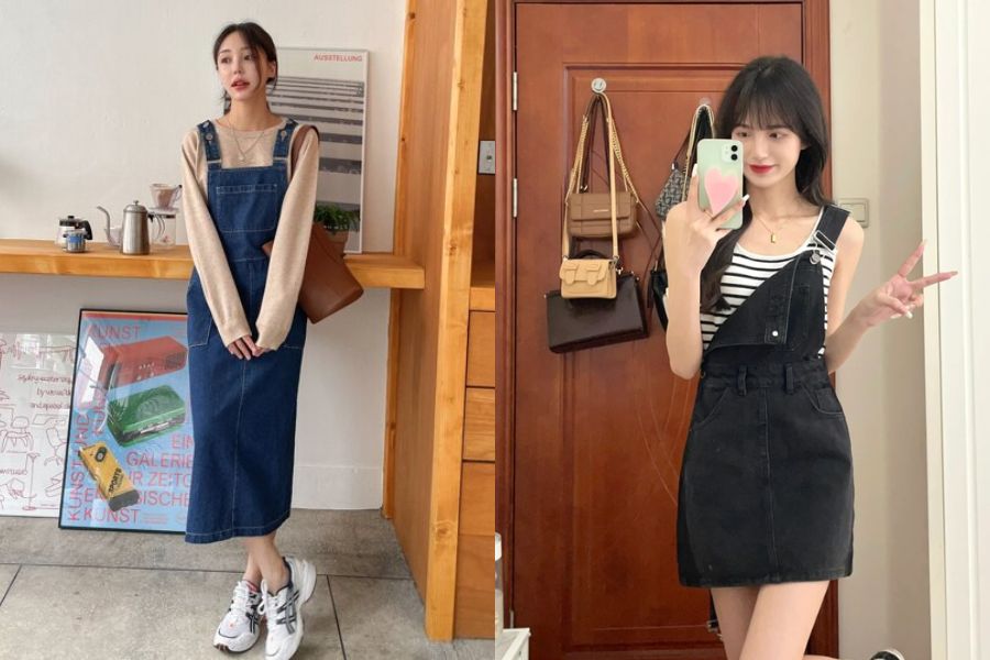 Mix áo len mongtoghi cùng quần yếm hoặc váy yếm đáng yêu