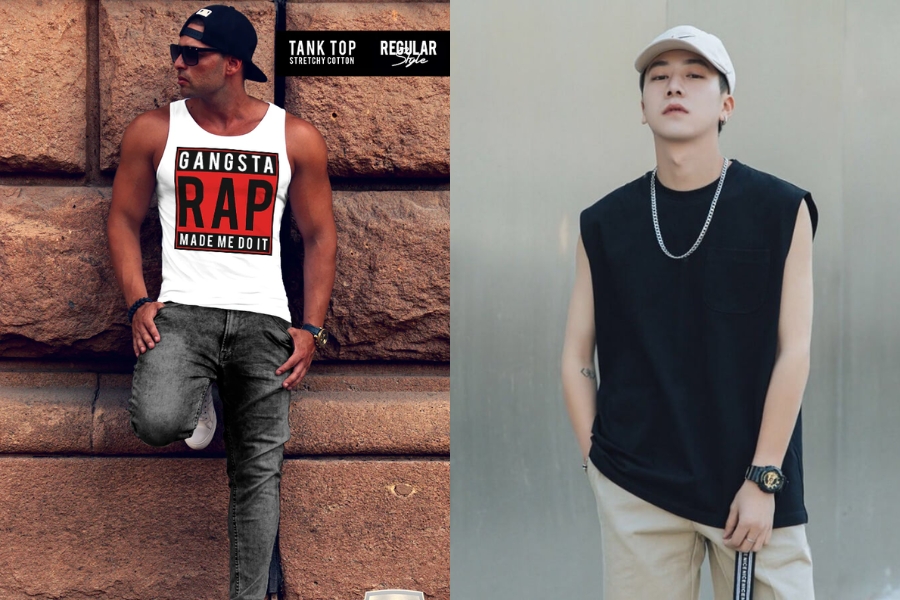 Phối mũi lưỡi trai hiphop cùng áo tank top nam