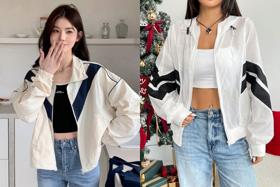 Áo khoác gió cùng áo croptop