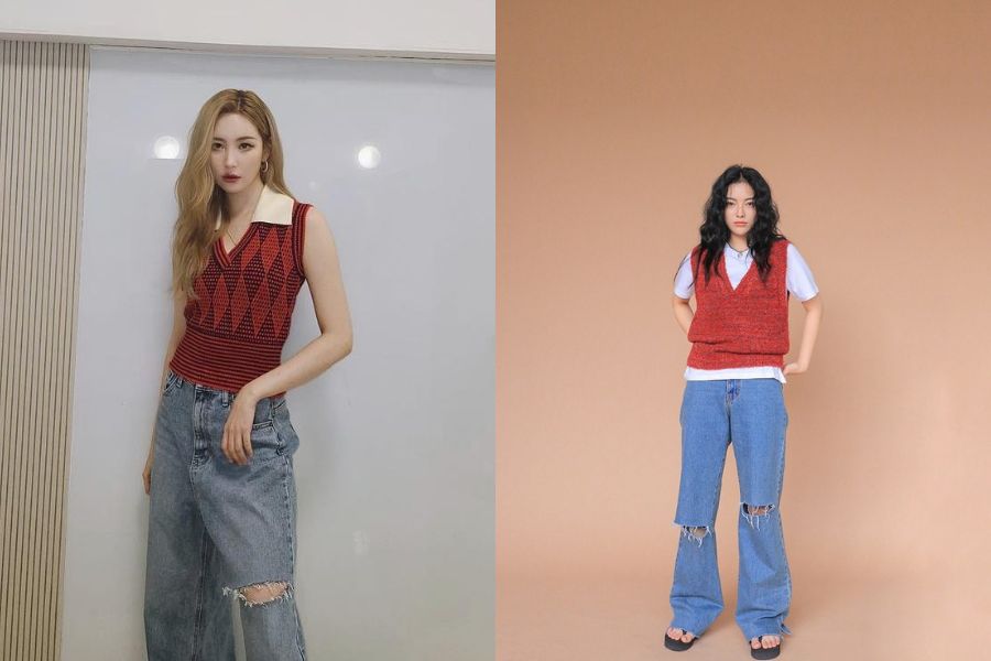 Áo gile phối quần jeans rách, năng động và cá tính
