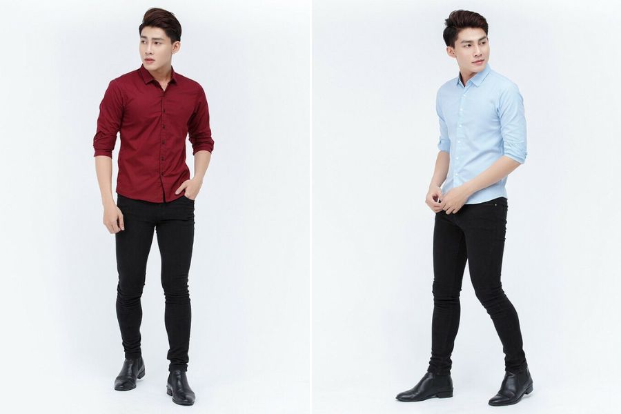 Phối áo sơ mi vải chéo thái với quần kaki