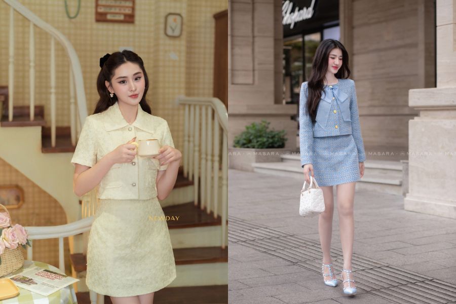 Set vay tweet dáng chữ A trẻ trung năng động