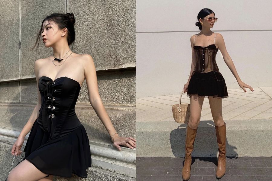 Áo cúp corset phối chân váy bồng xòe