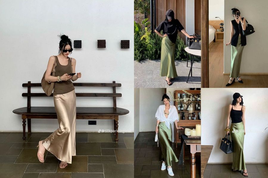 Chân váy dài lụa 