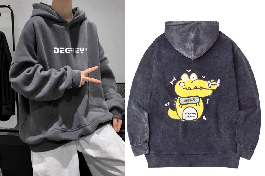 Áo hoodie xám tiêu trẻ trung local brand Degrey 