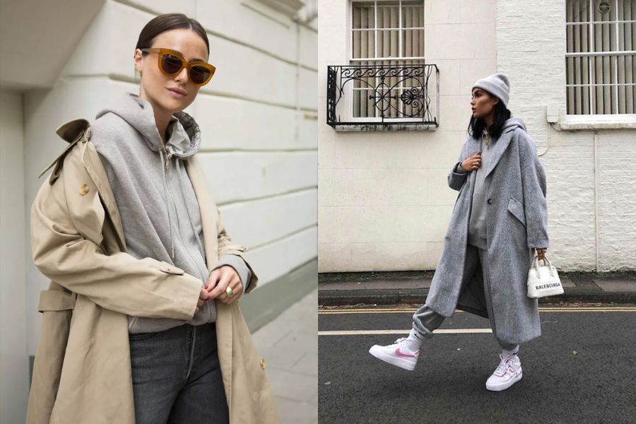 Áo hoodie + áo khoác măng tô