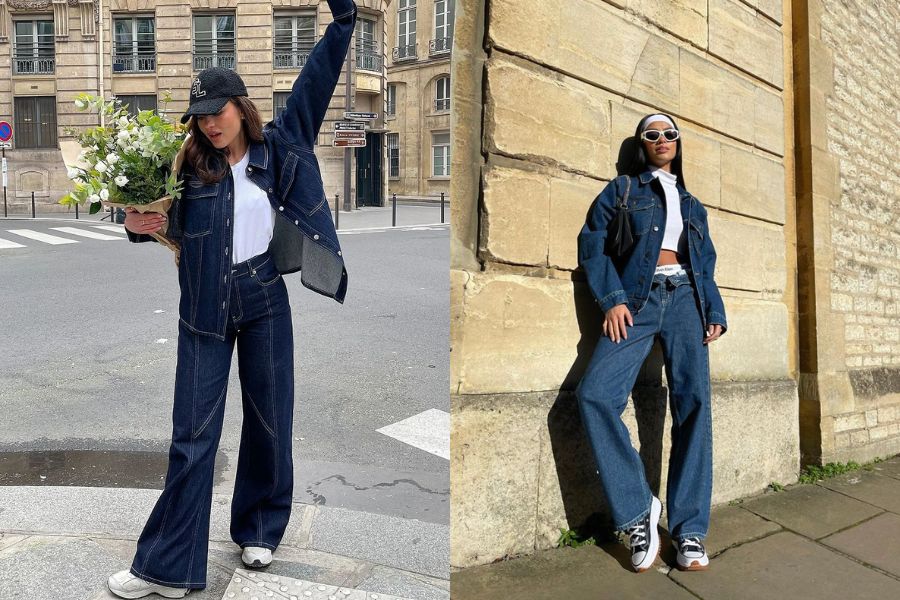 Mix & match quần jean ống suông và áo khoác jean