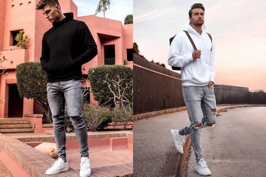 Cá tính với áo hoodie và quần jean skinny