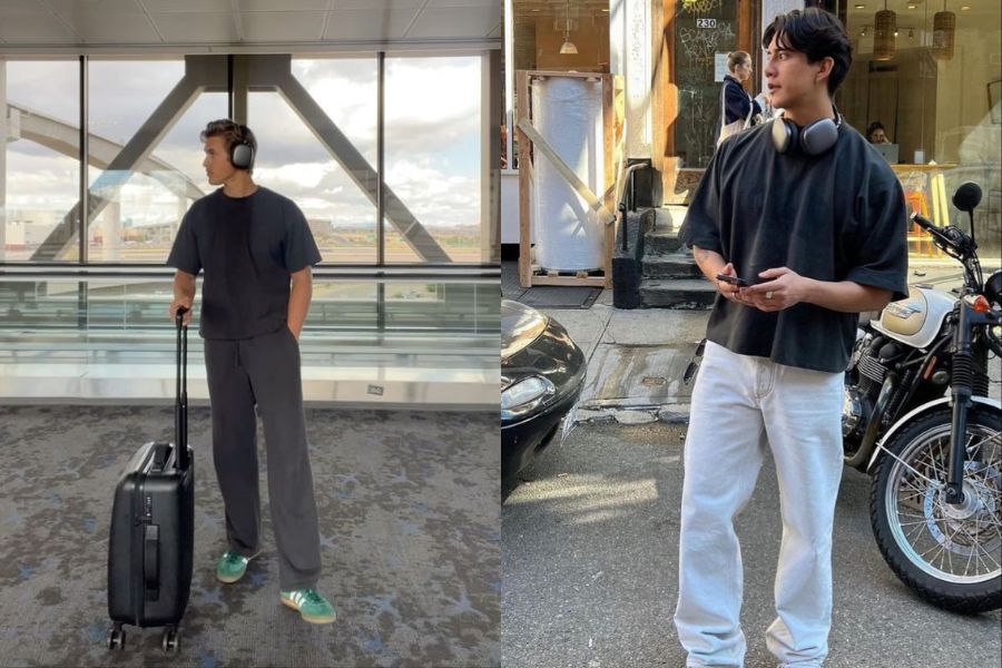 Áo thun oversize mix quần jogger mỏng và giày sneaker