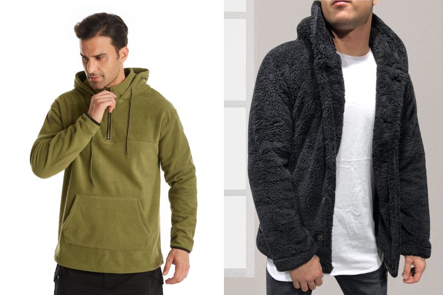 Áo hoodie đơn giản lót lông cừu ấm áp