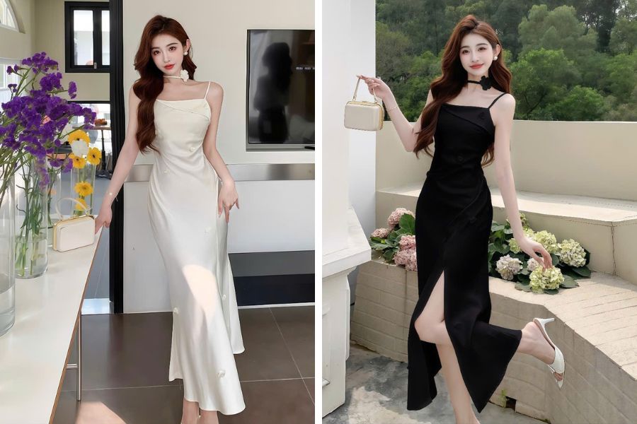 Mẫu váy hai dây đuôi cá sang trọng, có thể mix cùng áo vest, áo lông