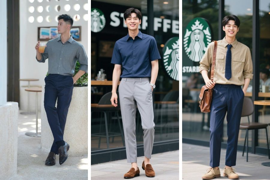 Năng động và trẻ trung với áo sơ mi và giày da