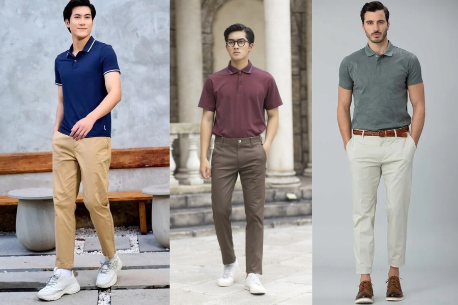 Áo polo kết hợp cùng quần kaki nam