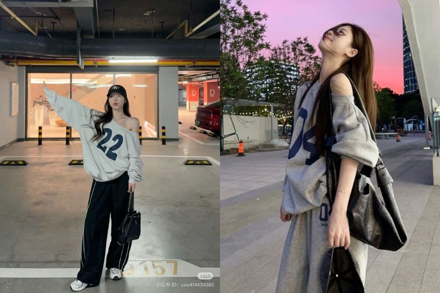 Áo hoodie mix quần thể thao trẻ trung