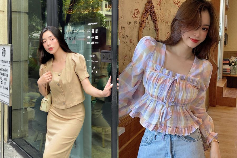 Áo tay bồng cổ vuông