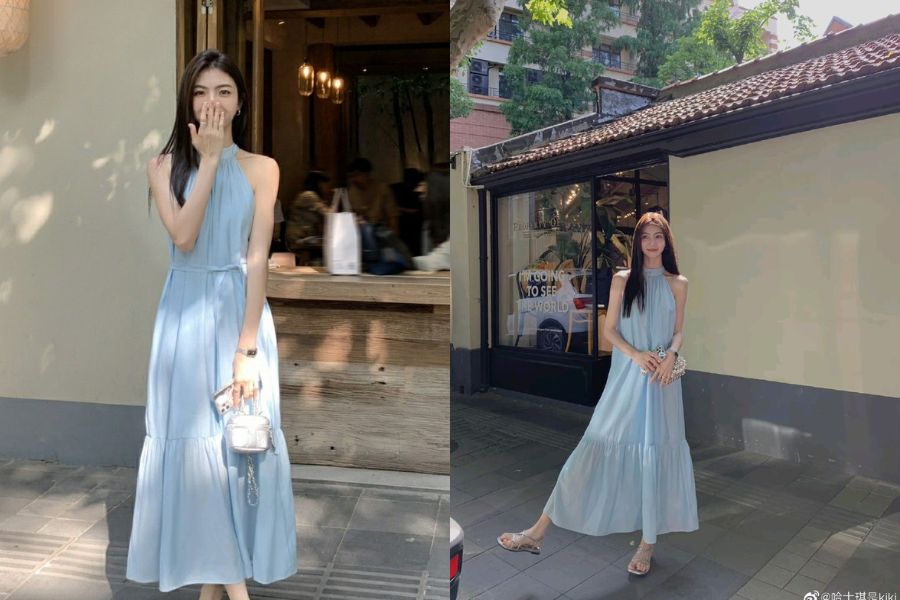 Váy maxi xanh pastel