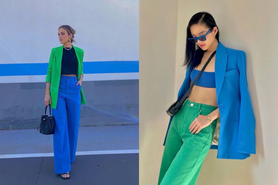 outfit xanh lá phối màu xanh navy