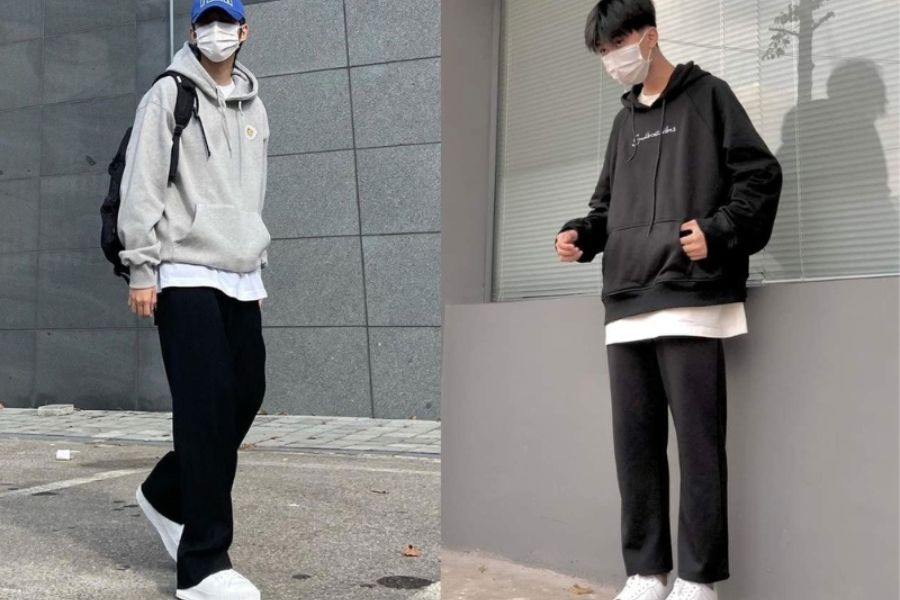  Phối hoodie cùng quần âu trưởng thành 