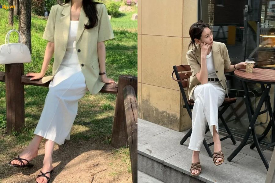 Áo blazer phối dép sandal