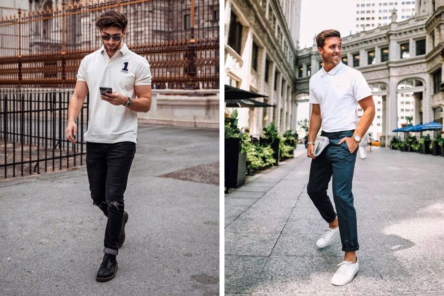 Cách phối đồ nam trẻ trung với quần jeans + áo polo + giày sneaker