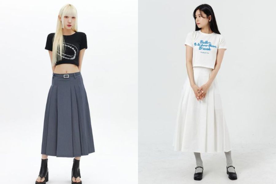 chân váy dài vintage phối áo croptop