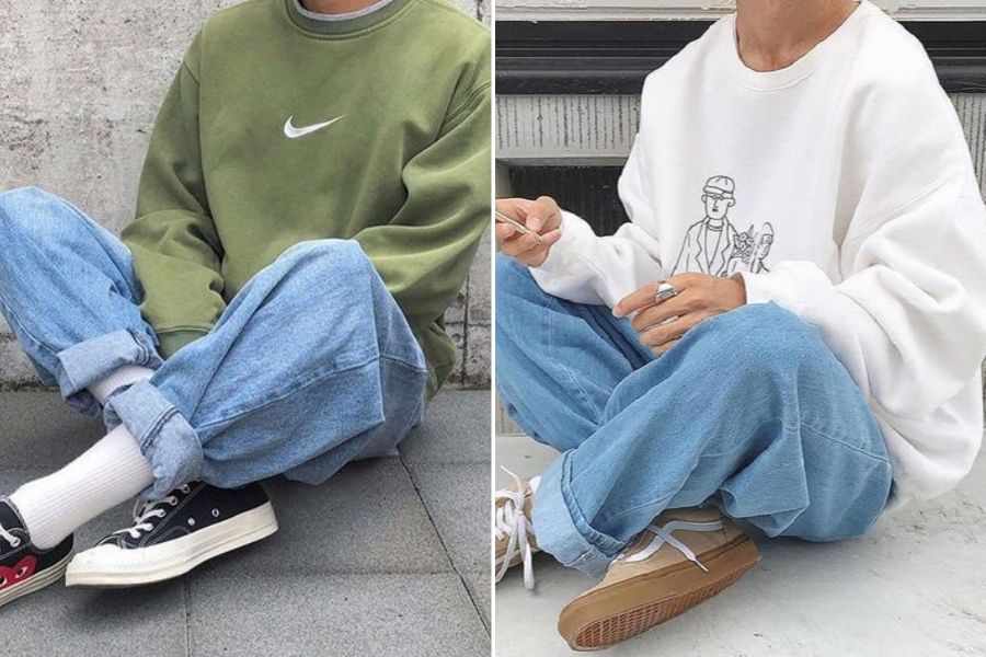 Phối quần dad jeans nam với áo sweater