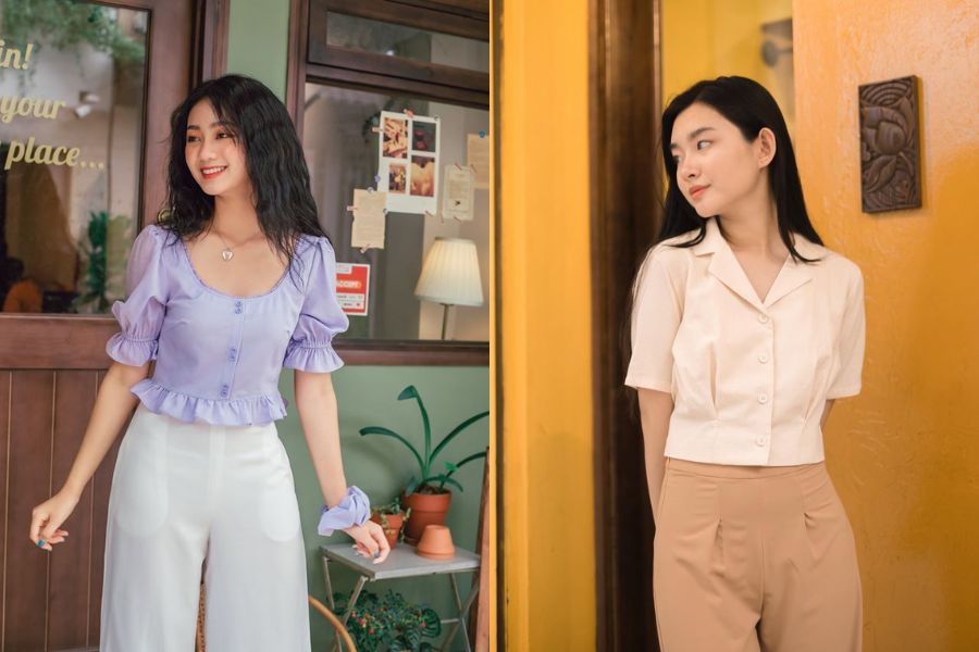 Áo sơ mi croptop dáng bo gấu cho các cô nàng béo bụng
