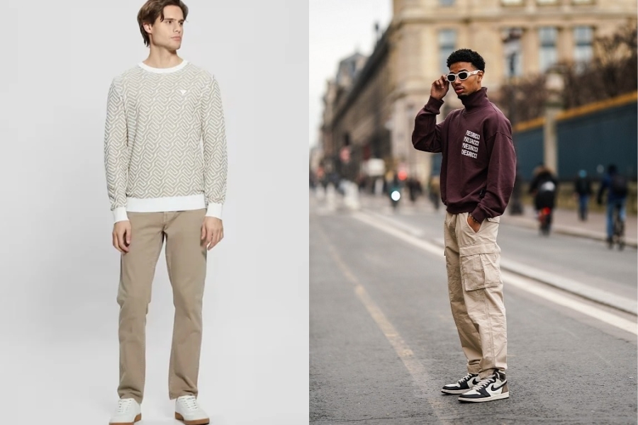 Phối hợp áo sweater cùng quần kaki nam