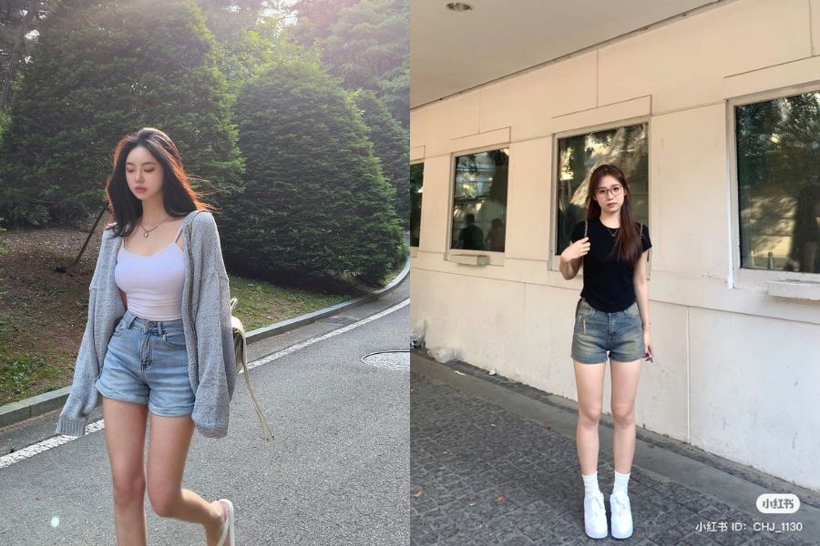 Quần short Jeans + áo thun nữ