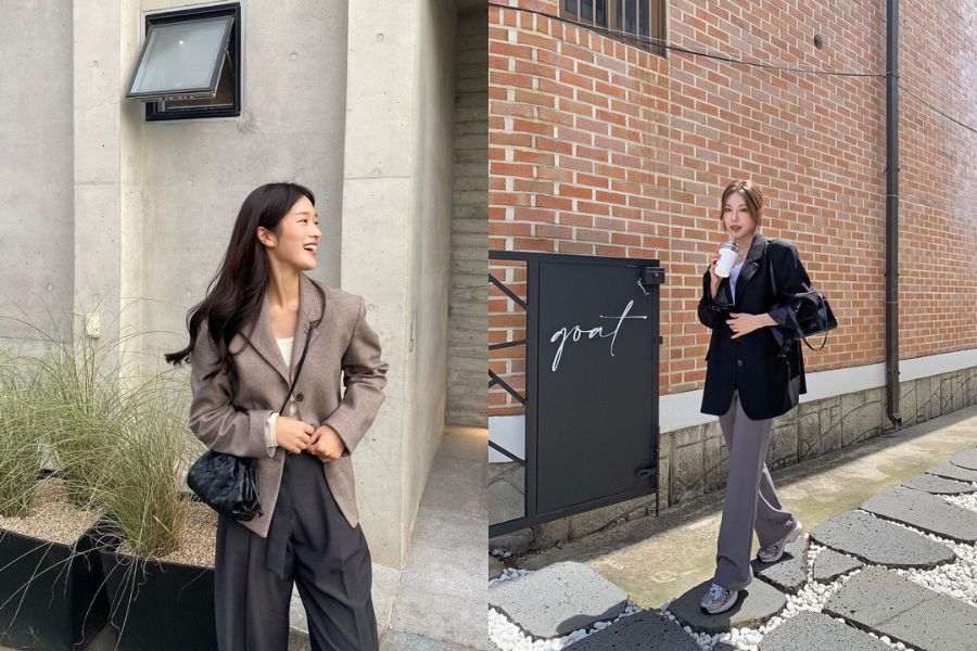 Áo khoác blazer + áo thun + quần âu