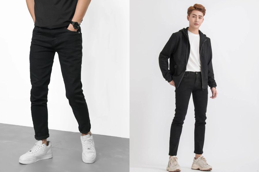 Quần Jeans đen phối giày sneaker