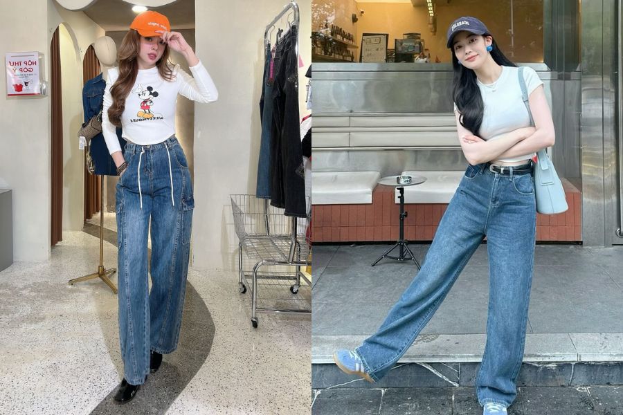 Quần jeans mix áo thun dáng croptop