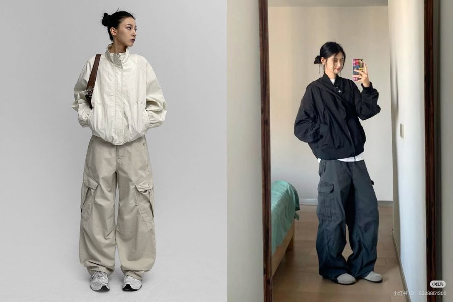 Áo khoác gió mix quần jogger