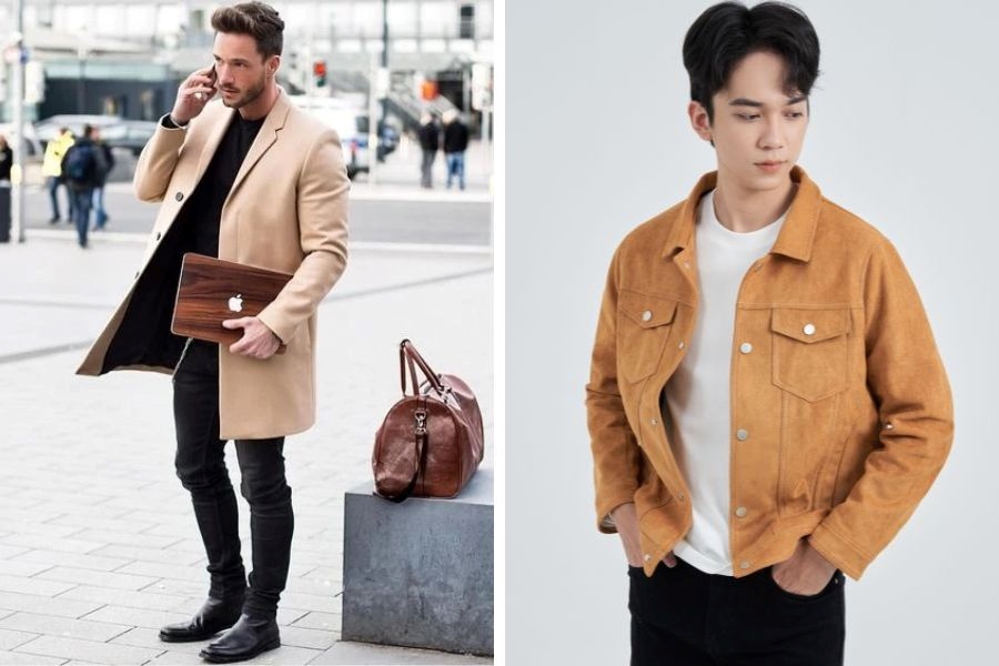Áo vàng camel và quần đen mang sự tao nhã của Earth tone outfit
