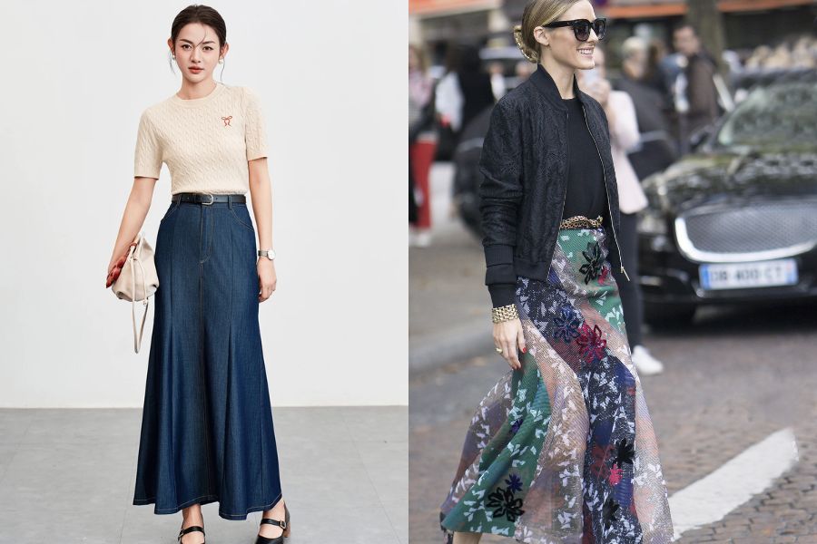 phân loại chân váy dài vintage theo chất liệu