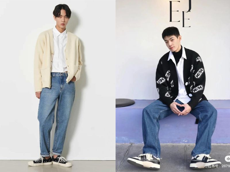 Đậm chất Hàn Quốc với áo cardigan len mix quần jean