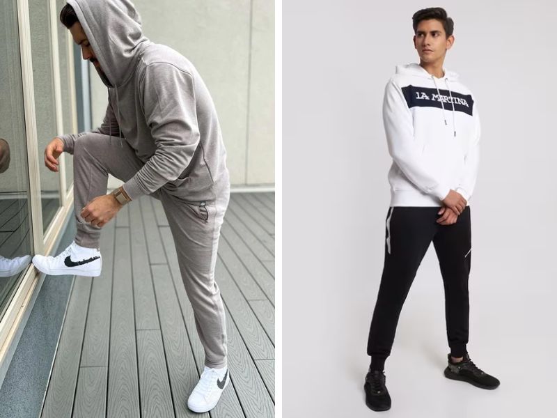 Mix quần jogger sọc với áo hoodie