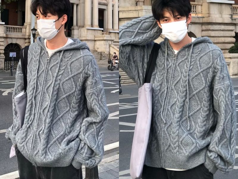 Áo sơ mi hoodie nam được làm bằng chất liệu len vặn thừng độc lạ