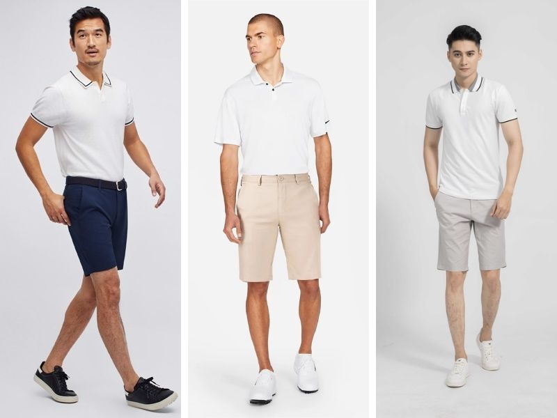 Áo Polo trắng nam phối với quần short thể thao